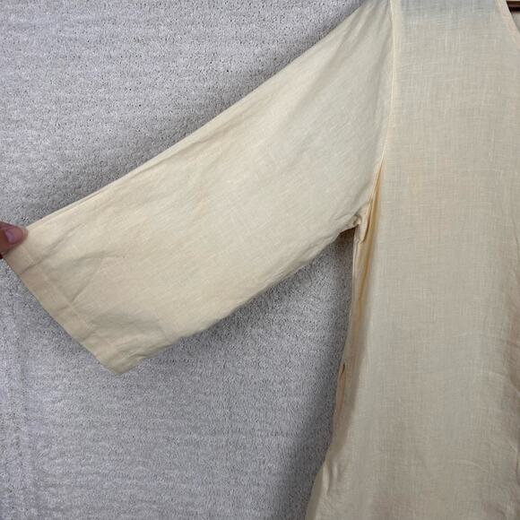 Click Color Me Cotton Womens Top M Cream Linen Button Front Casual Coastal Tunic - Picture 4 of 12